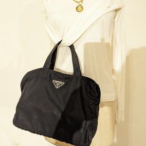 Prada mini hand bag pouch travel nylon navy black vintage used authentic genuine
